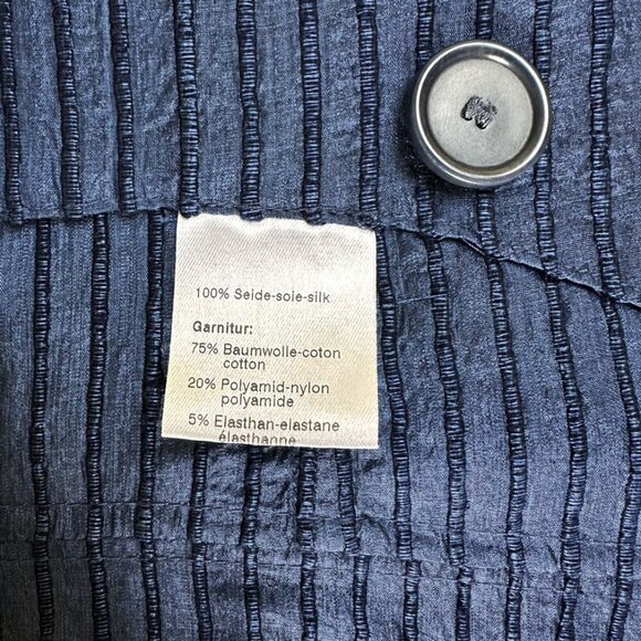 Akris Punto Blue Tone Blazer Sz 6 Jacket 100% Silk Striped Textured Office Siren - Picture 6 of 10